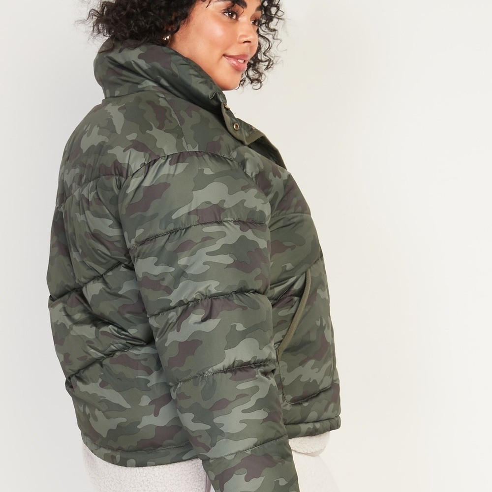 Old Navy Camo Quilted Utility Puffer Jacket TALL